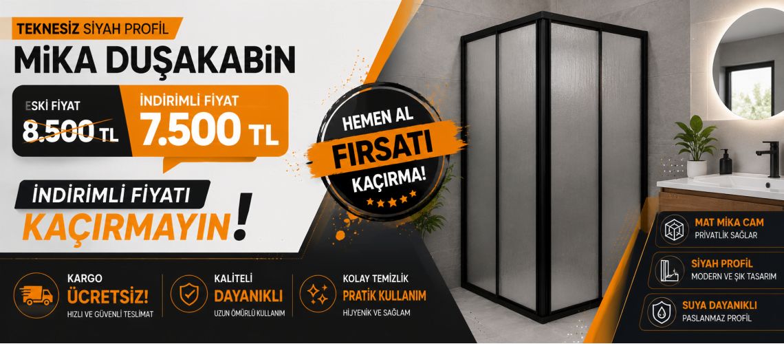 Teknesiz Mika Siyah Profil Kare Duşakabin